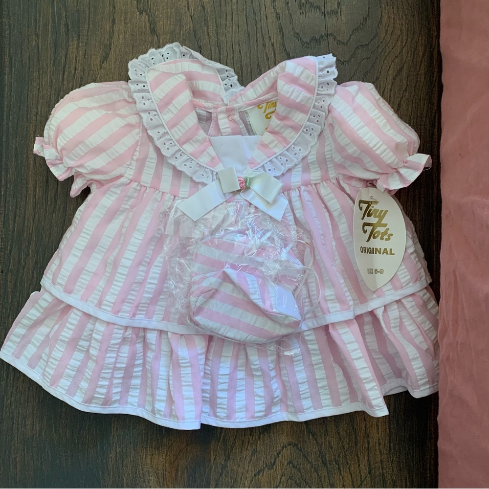 NWT vintage Pink and white stripe tiny tots original dress